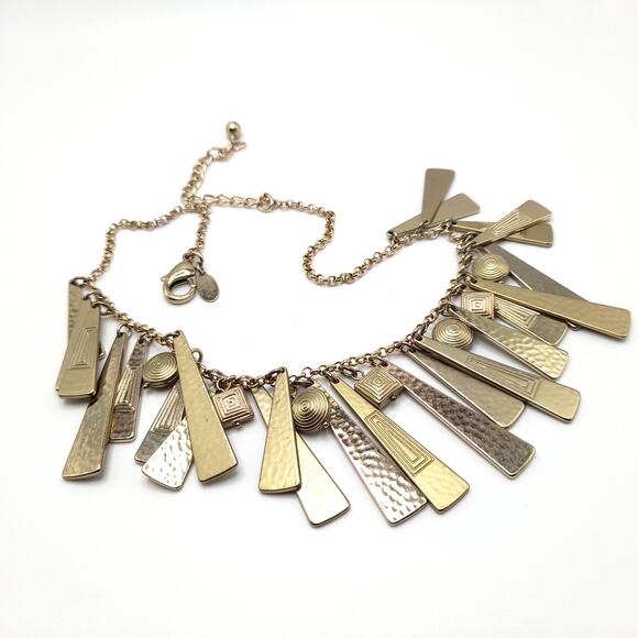 Chico's Gold Metal Fringe Necklace, Swirled Charm Accents, 18 1/2" - Picture 11 of 13